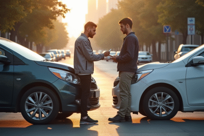 Accident de voiture en ville avec échange d'informations
