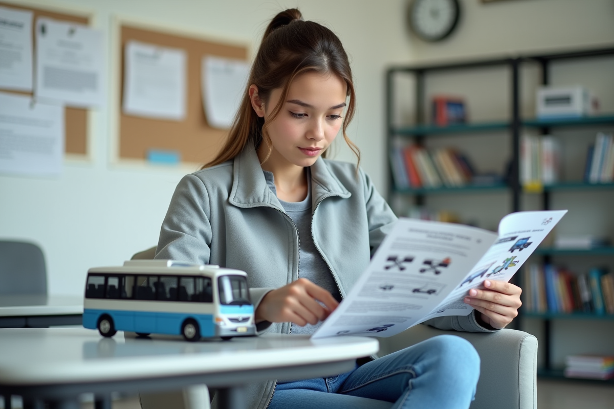 Jeune femme lisant un manuel sur le transport accessible en salle de formation