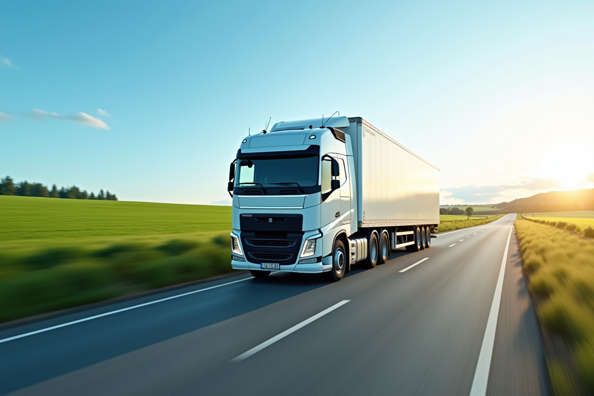 Camion 12 tonnes en déplacement dans la campagne ensoleillée