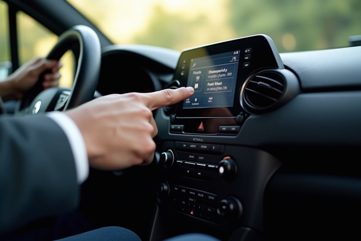 Main d'un conducteur entrant un code radio dans une voiture Renault