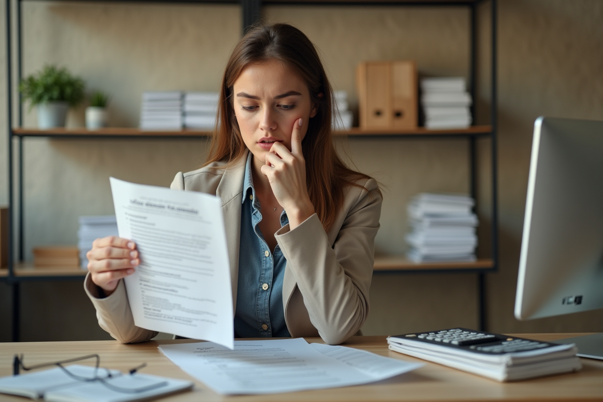 Jeune femme anxieuse avec une contravention dans un bureau