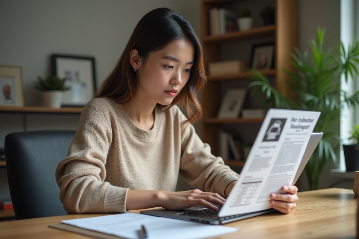 Femme vérifiant un rapport d