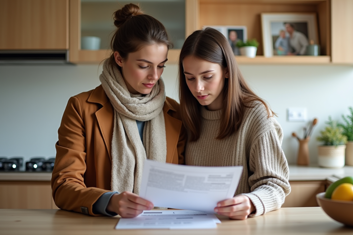 Mère et fille vérifiant documents d