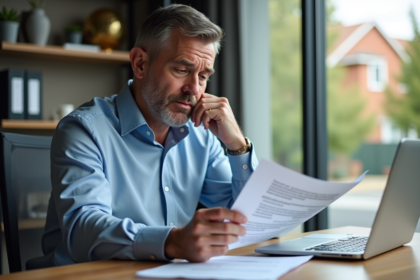Homme d'affaires examine un document d'assurance voiture