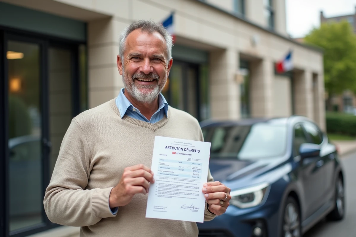 Homme souriant tenant certificat d