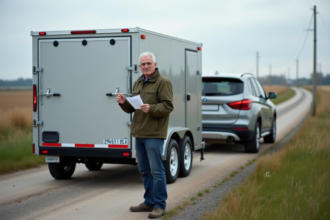 Homme confiant avec remorque en campagne française