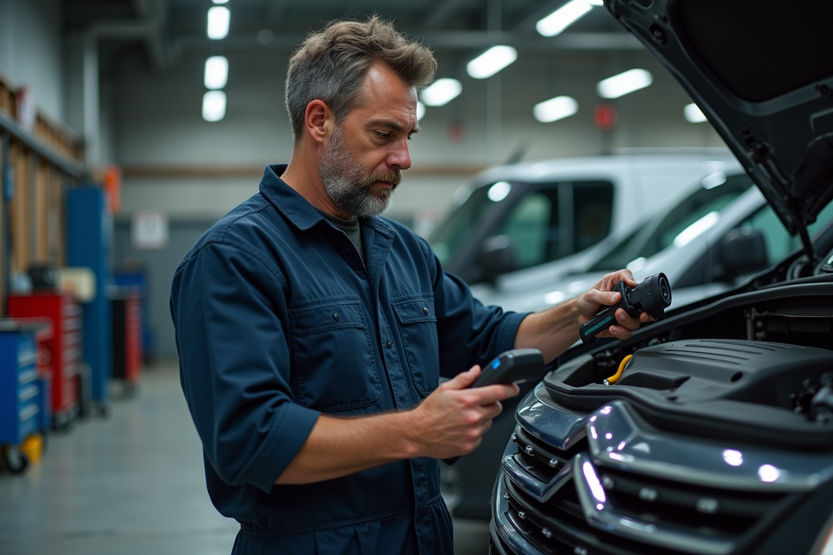 Mécanicien homme en combinaison examine un moteur Citroën